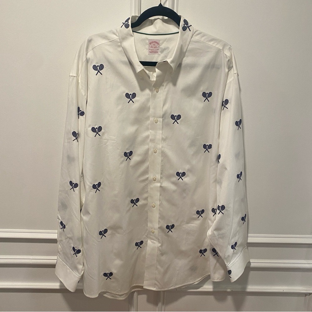 Brooks‎ Brothers White Shirt with Blue Tennis Print